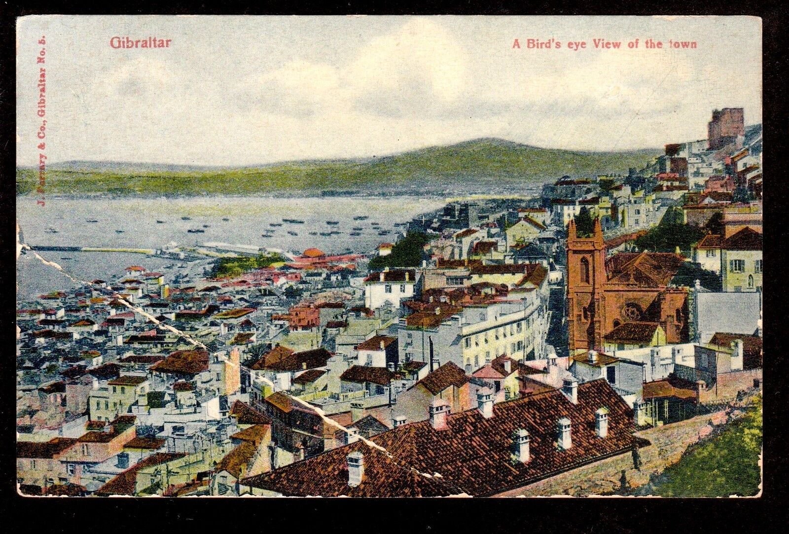 c1910 Birds Eye View town Gibraltar Spain postcard