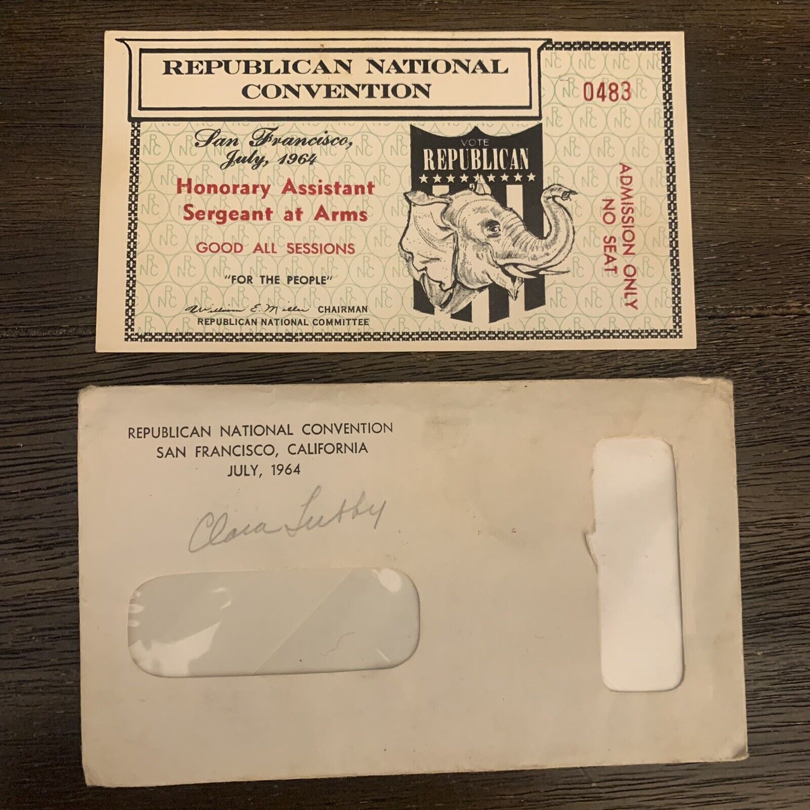 Rare 1964 Republican National Convention All Sessions Asst Sergeant Arms Ticket