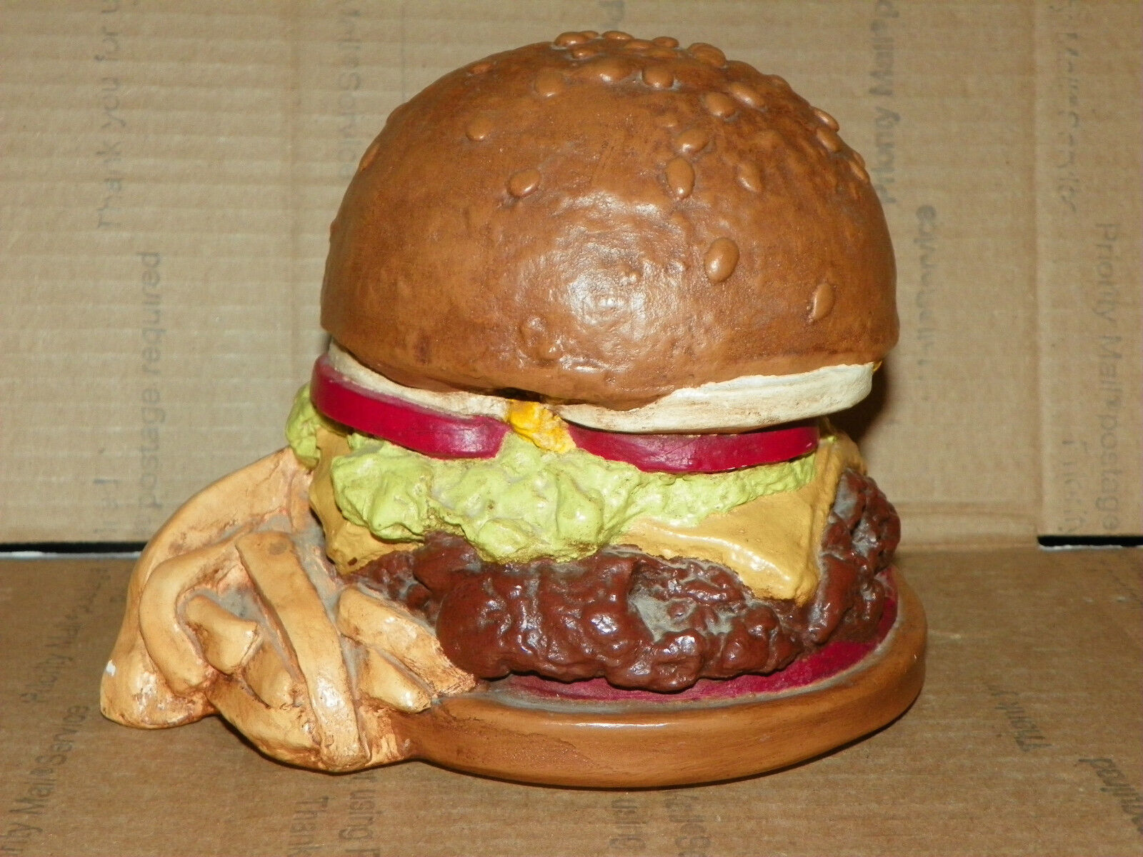 Vintage CHALKWARE Cheeseburger French Fries Sculpture Pop Art Food CHALK