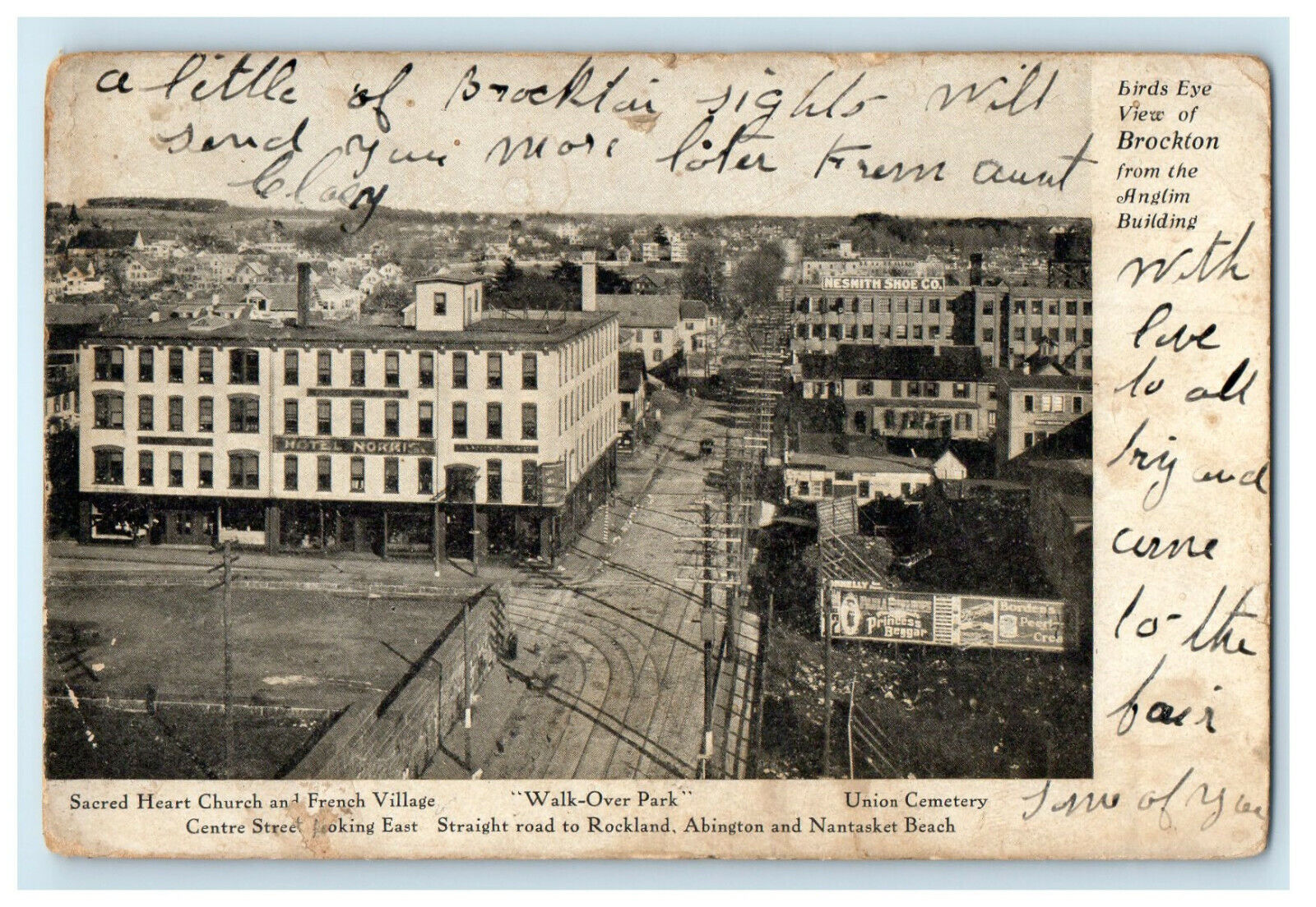 1906 Birds Eye View of Brockton from the Anglim Building MA Postcard