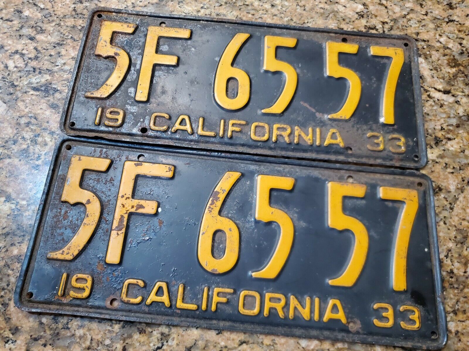 1933 California Plate Pair 5F 65 57