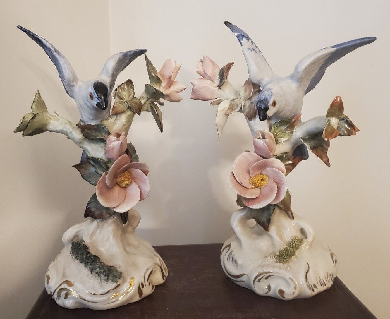 Vintage Cordey Cybis Blue Bird Porcelain figurines Left and Right (Lot of 2)