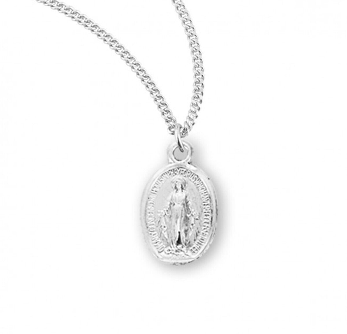 Sterling Silver Oval Miraculous Medal with Embossed Prayer, 0.5 Inch N.G.
