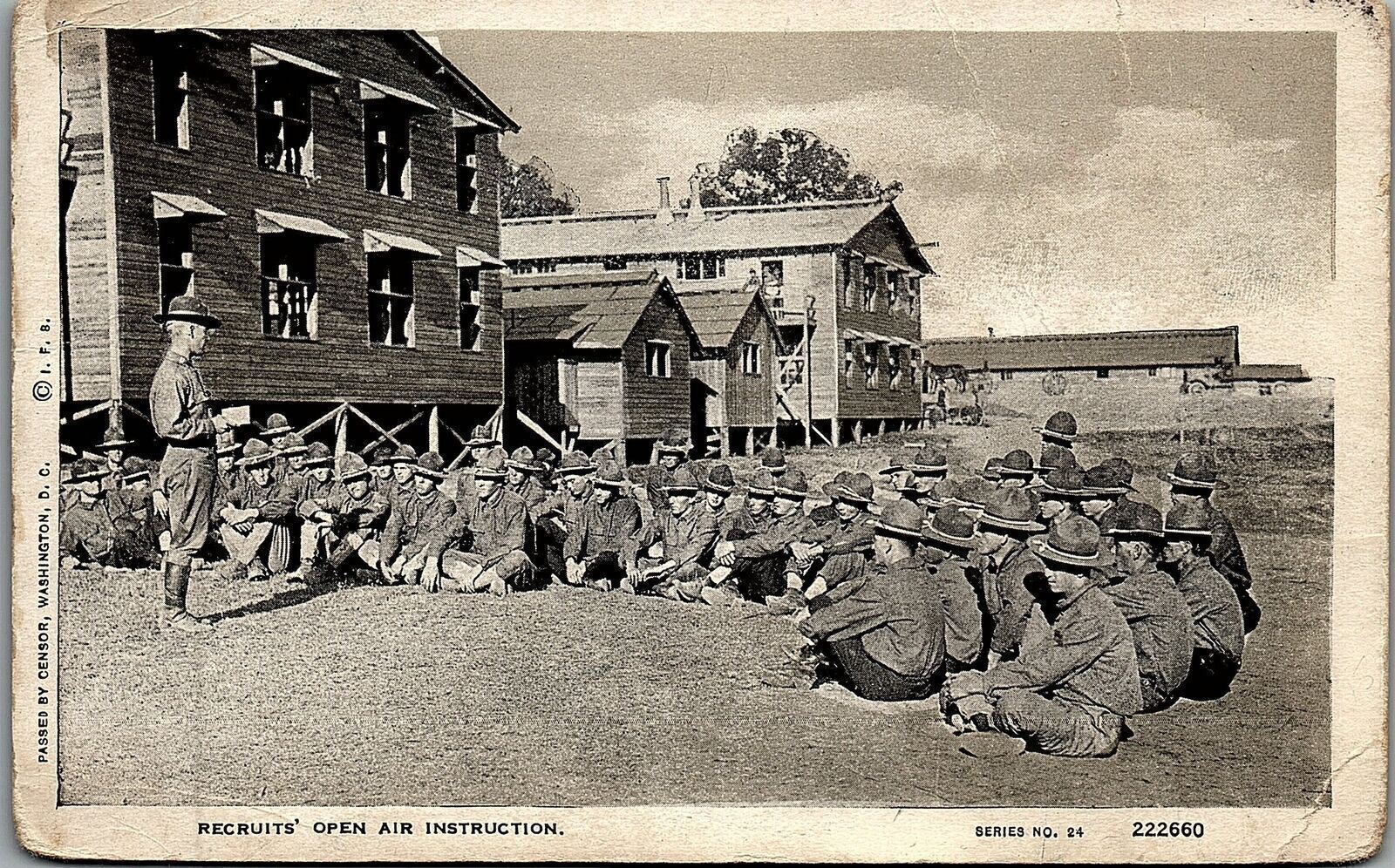 c1918 WWI ARMY CAMP RECRIUTS OPEN AIR INSTRUCTION POSTCARD 29-151