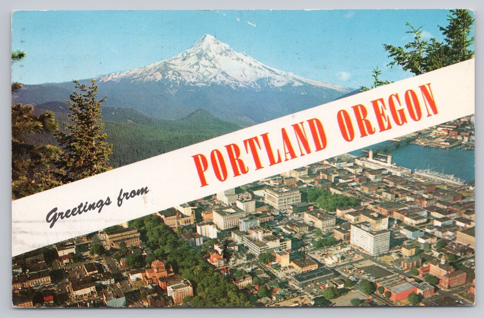 Banner Greetings Portland Oregon Aerial View 1962