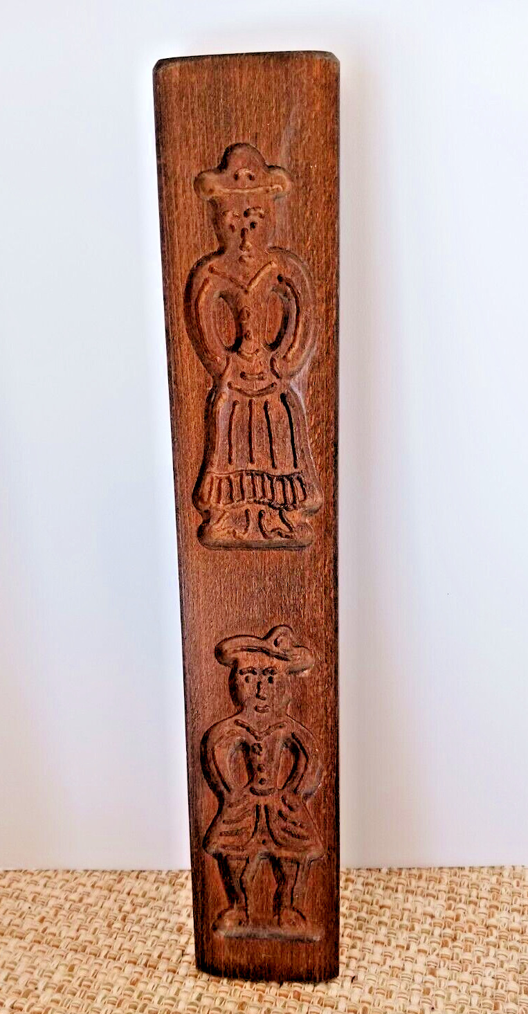 Vintage Dutch German Hand Carved Wooden Cookie Mold Man & Woman
