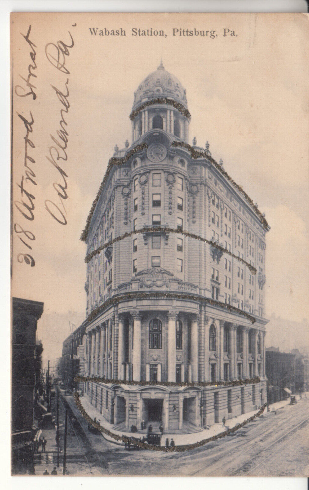 Pittsburgh PA Pennsylvania - Wabash Station w/ Glitter  - Postcard - circa 1912
