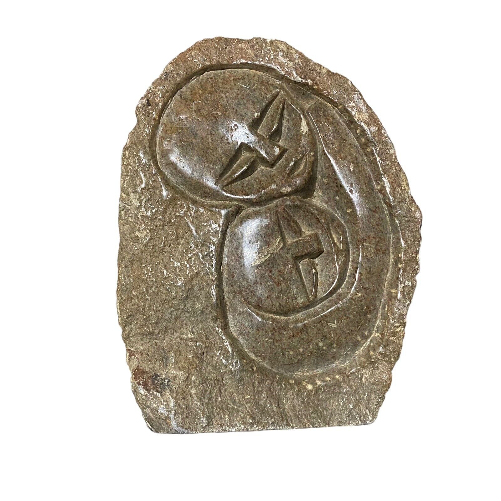 Zimbabwe Carved Shona Stone Madonna With Child in Rock Bed Sculpture
