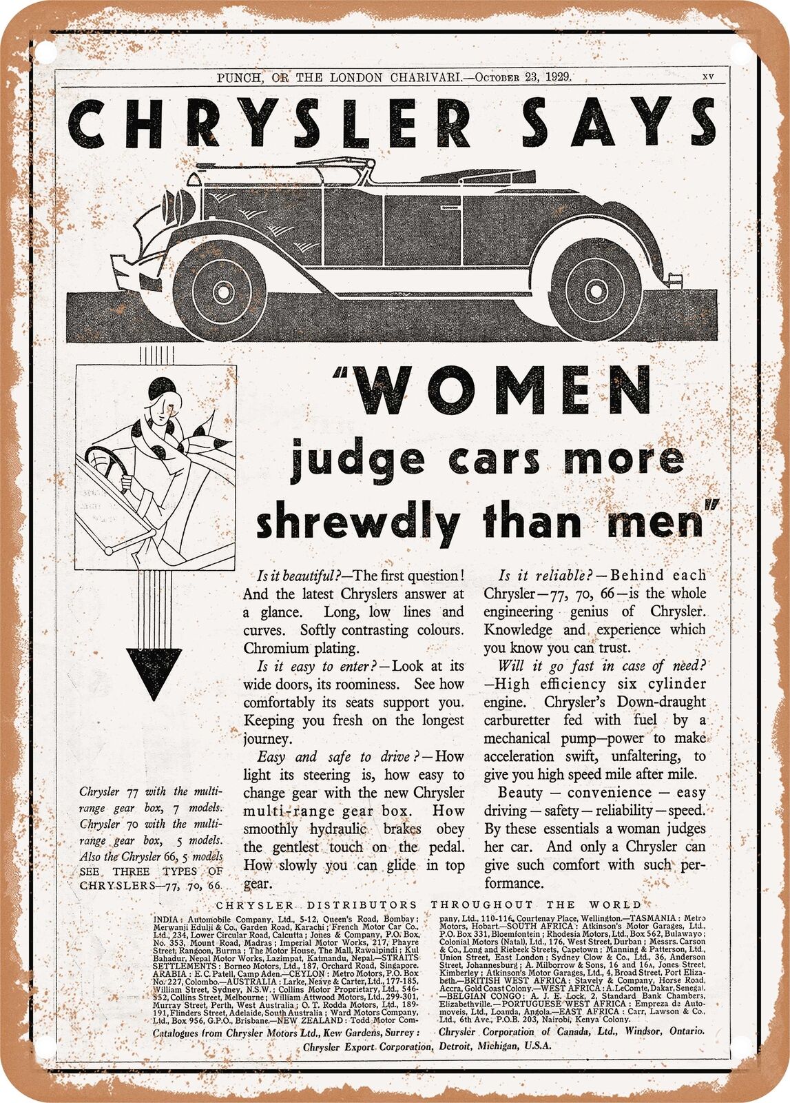 METAL SIGN - 1930 Chrysler Roadster Vintage Ad