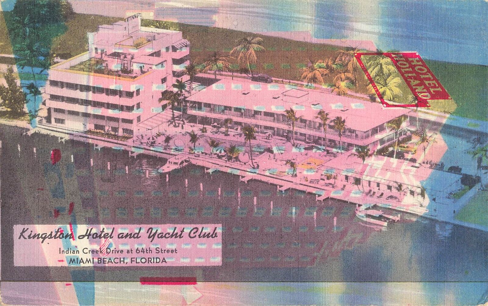 Vintage Postcard Kingston Hotel & Yacht Club Miami Florida Holland Misprint RARE