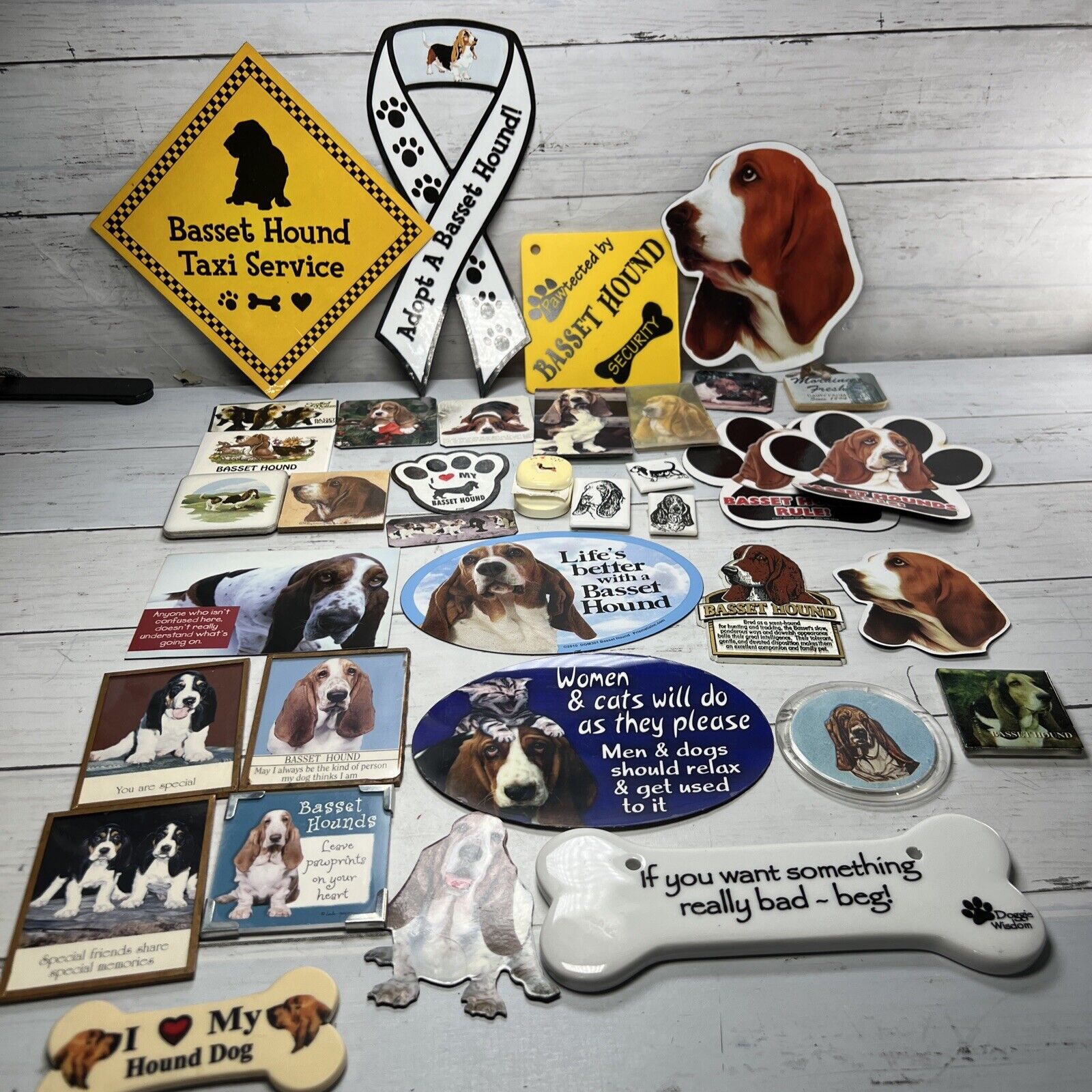 Vintage Basset Hound Lot Signs Magnets Dog Bone Note Holder 1980’s & 1990’s