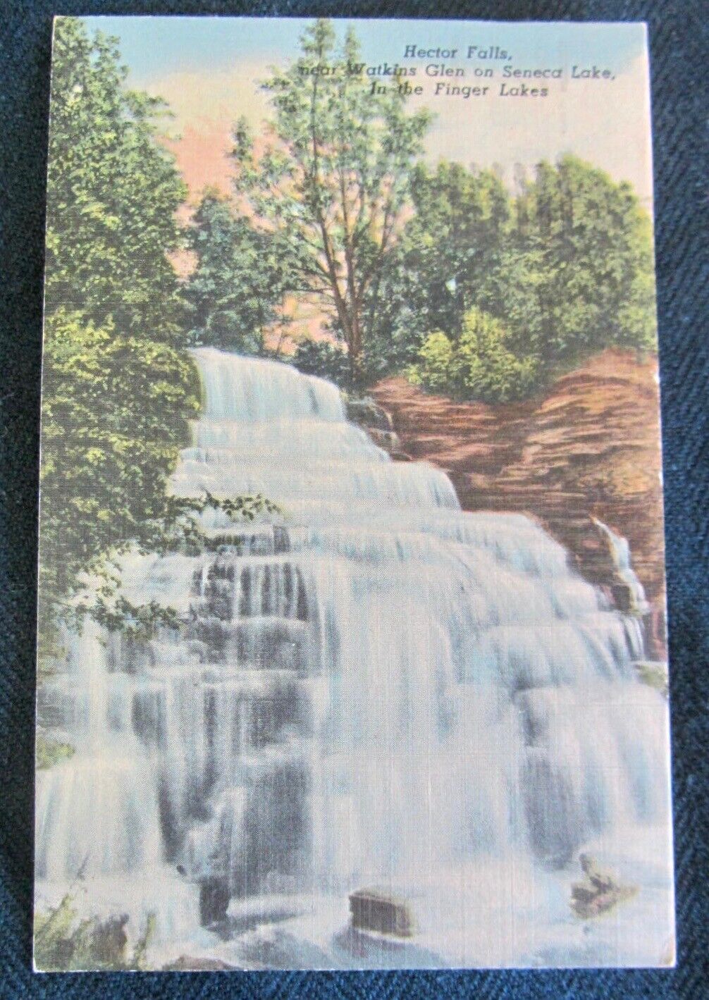 Vintage 1951 Linen POSTCARD Hector Falls Finger Lakes NY New York Scenic Antique
