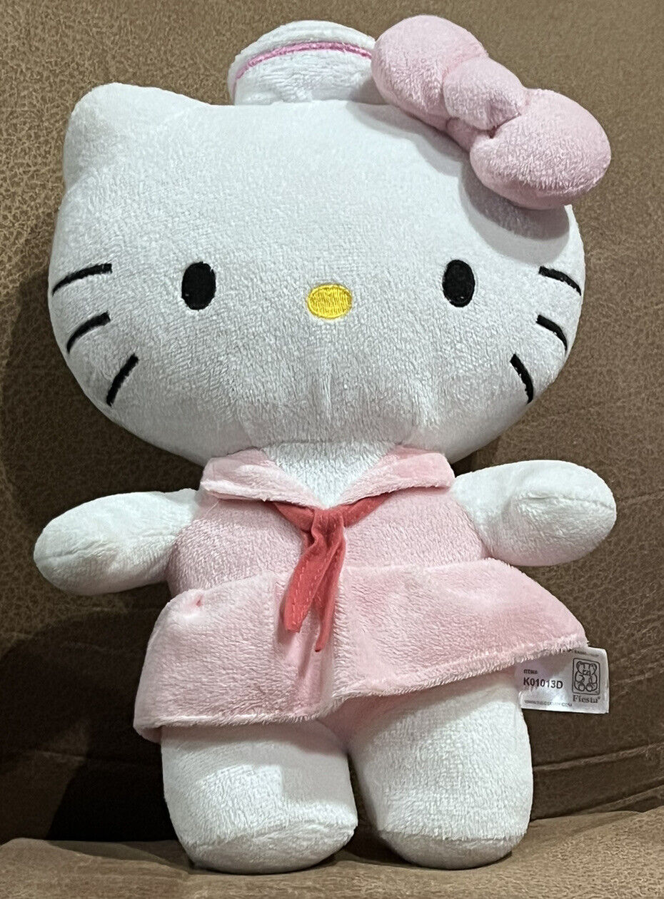 10.5” 2013 Hello Kitty Plush Fiesta Stuffed Animal Toy Pink Dress, Bow, Hat