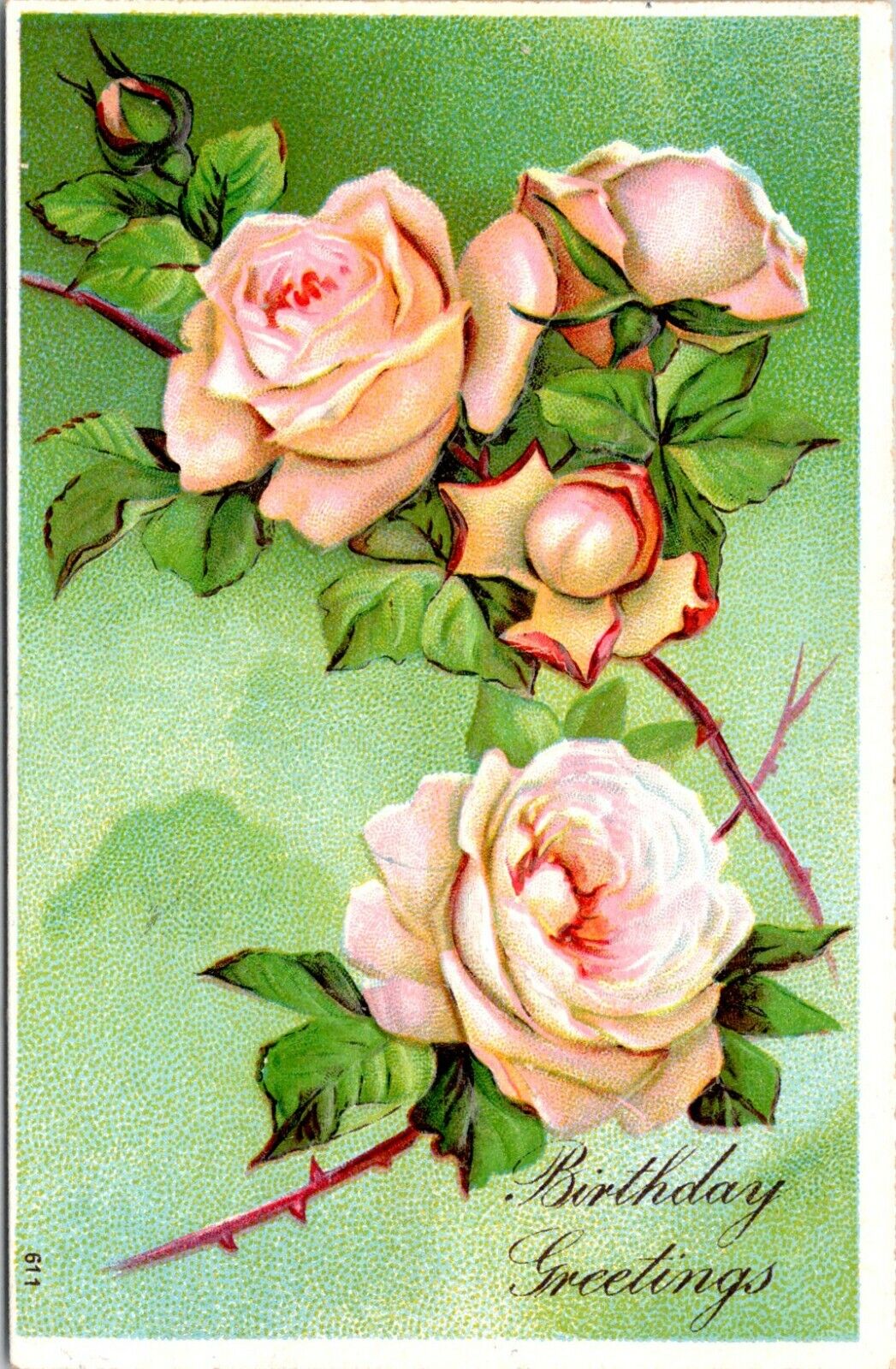 Pink Roses Birthday Greetings Postcard Posted 1911