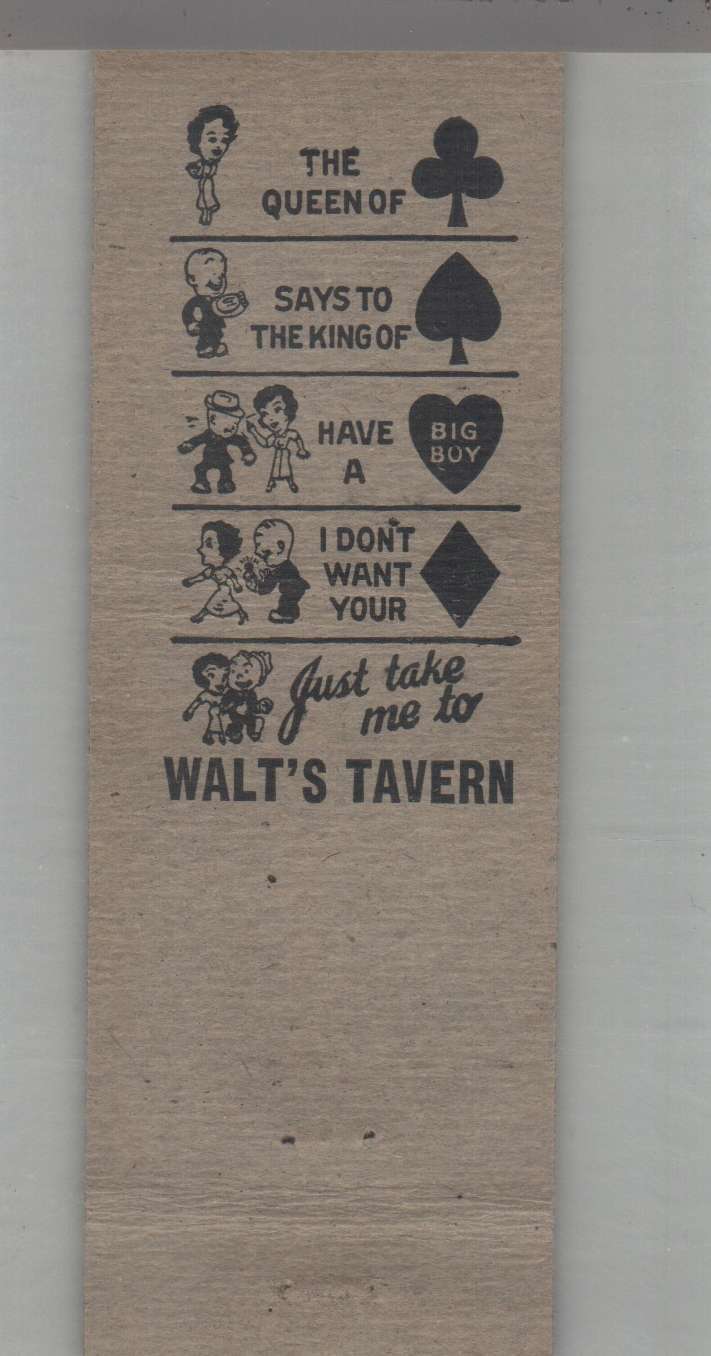Matchbook Cover - Playing Card Suit - Walt's Tavern Easton, PA