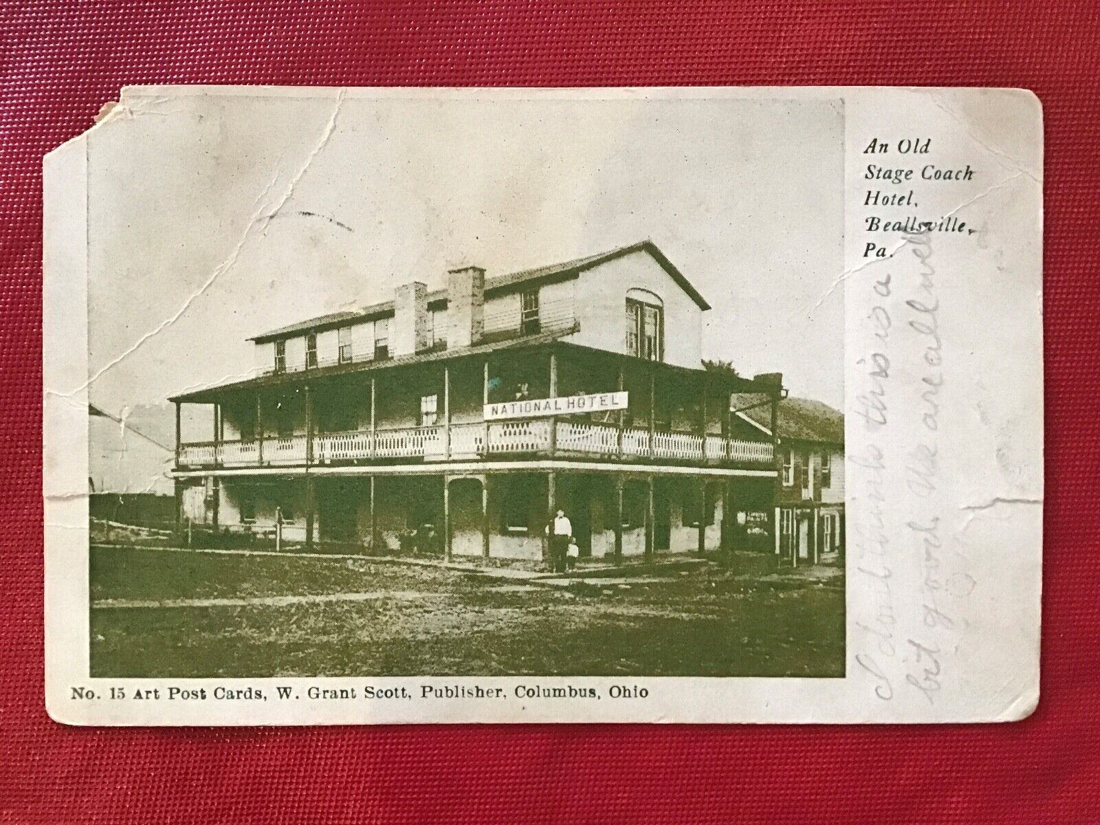 Antique Postcard National Hotel Beallsville PA Rt 40 Washington Co   Stage Coach