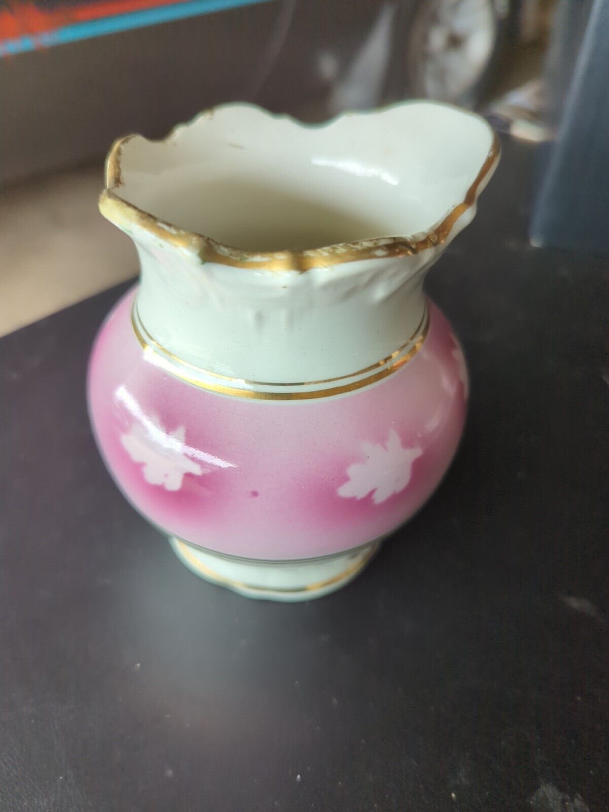 Vintage Pink And White Vase  Floral Pattern