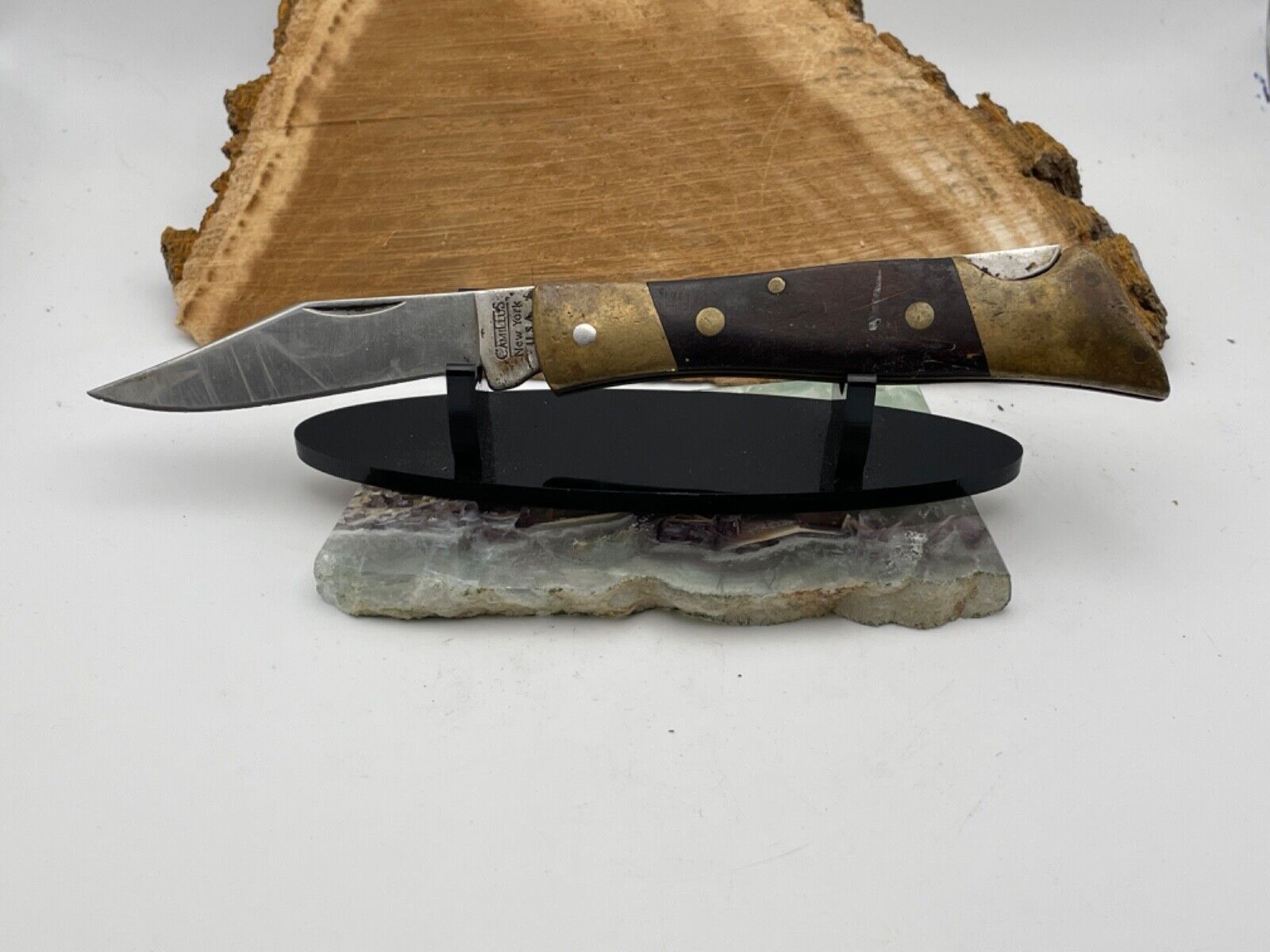 Vintage Camillus Sword Brand #3 midsized single blade folder wood/brass--1437.24