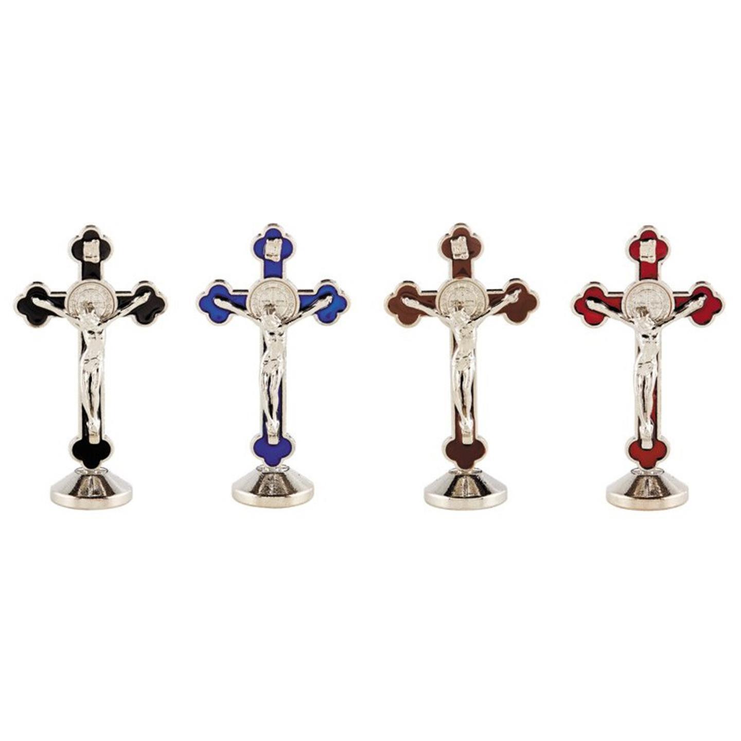 St. Benedict Standing Crucifix with Magnet Base Assorted Colors 3 1/4