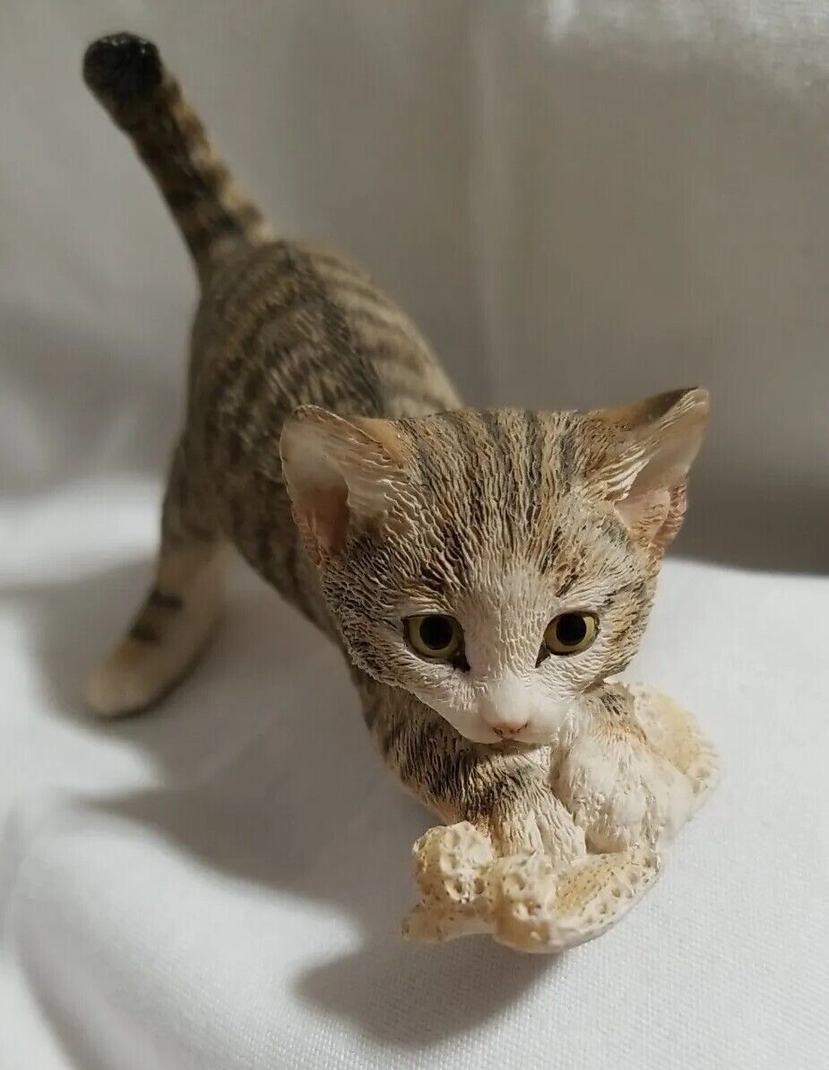 Adorable Kitten Playing with A Ribbon,  Stoneware Figurine