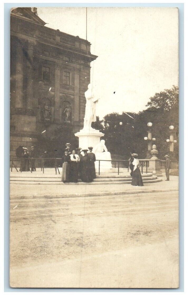 c1910\'s Statue Men Women View Wiesbaden Germany RPPC Photo Unposted Postcard