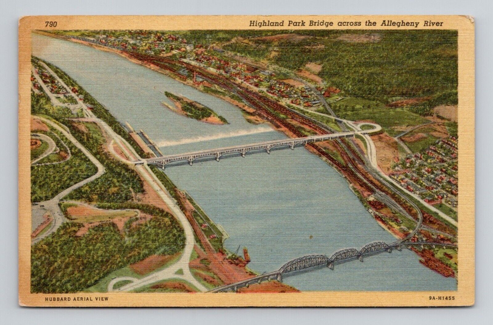 Postcard Highland Park Bridge Pittsburgh Pennsylvania PA, Vintage Linen O3
