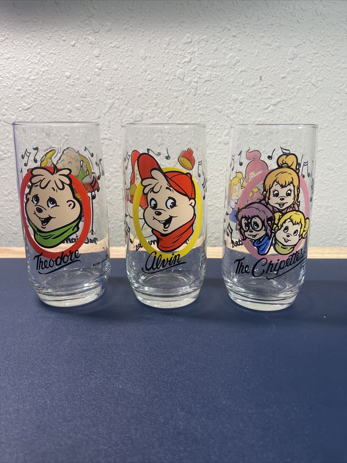 Set of 3 Vintage 1985 Alvin, Theodore, & The Chipettes  Glasses From Hardee’s 