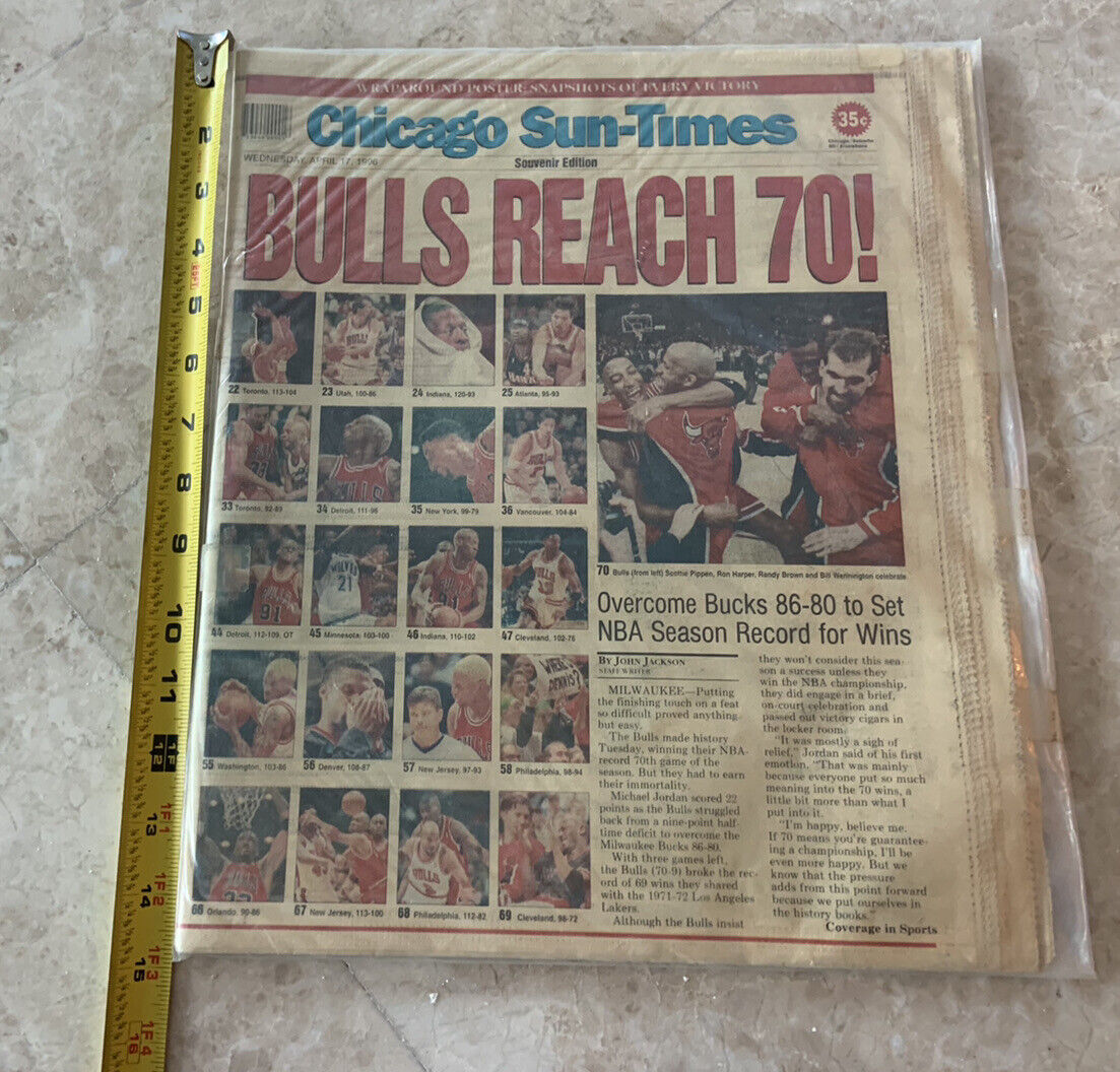 1996 newspaper NBA CHICAGO BULLS WIN 70 GAMES Basketball MICHAEL JORDAN Special