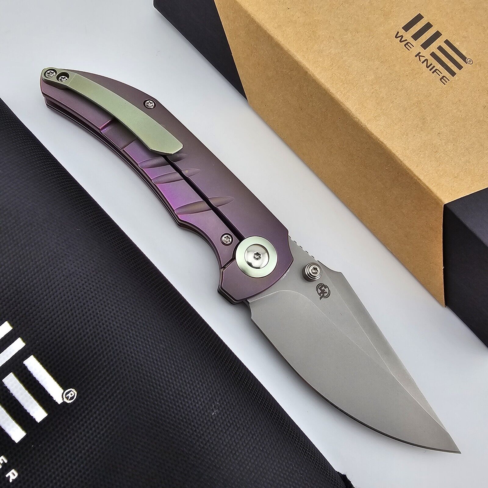 We Knife Riff Raff Folding Knife Anodized Titanium Handles 20CV Blade WE22020B-4