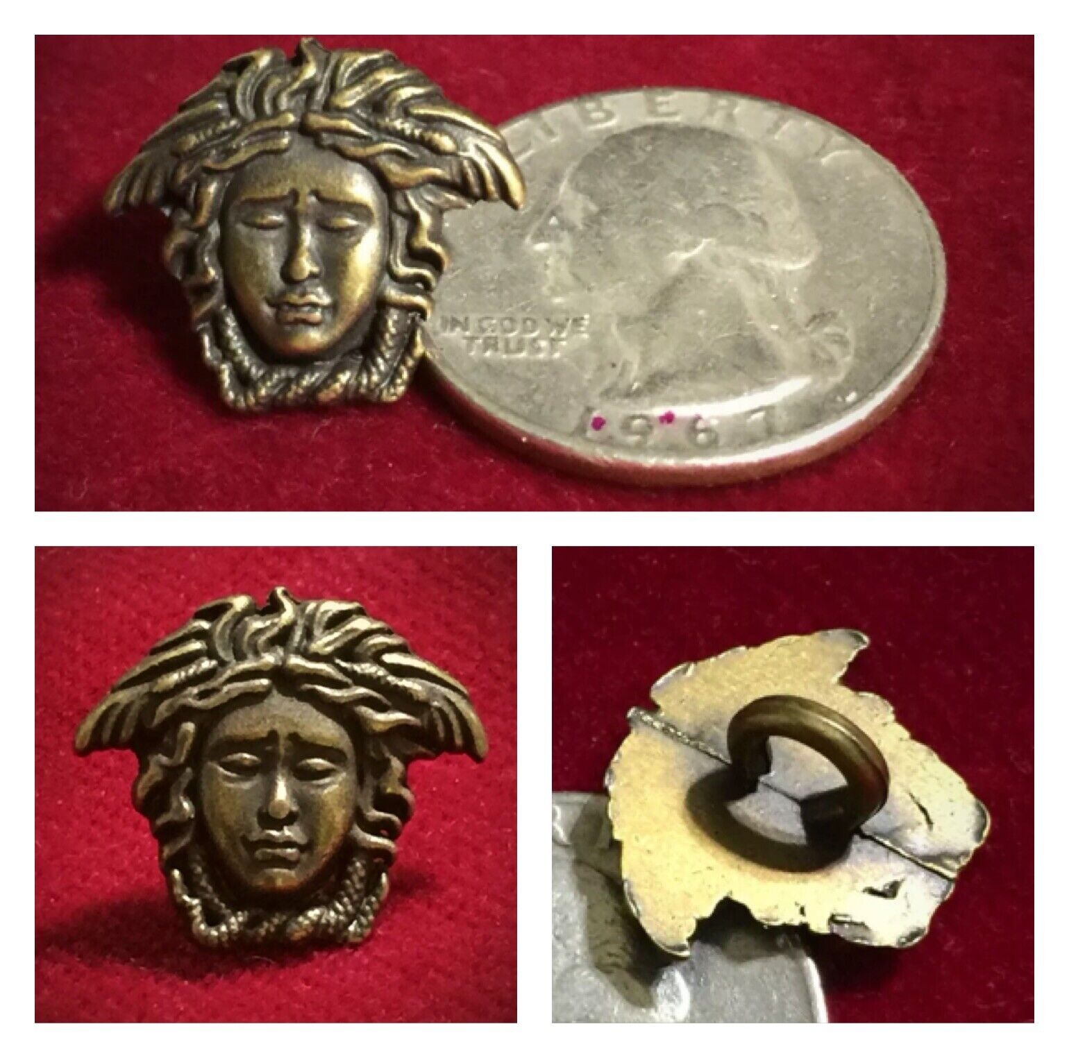 One (1) Antique Brass Metal Button of the Greek Mythology Medusa Snake Head