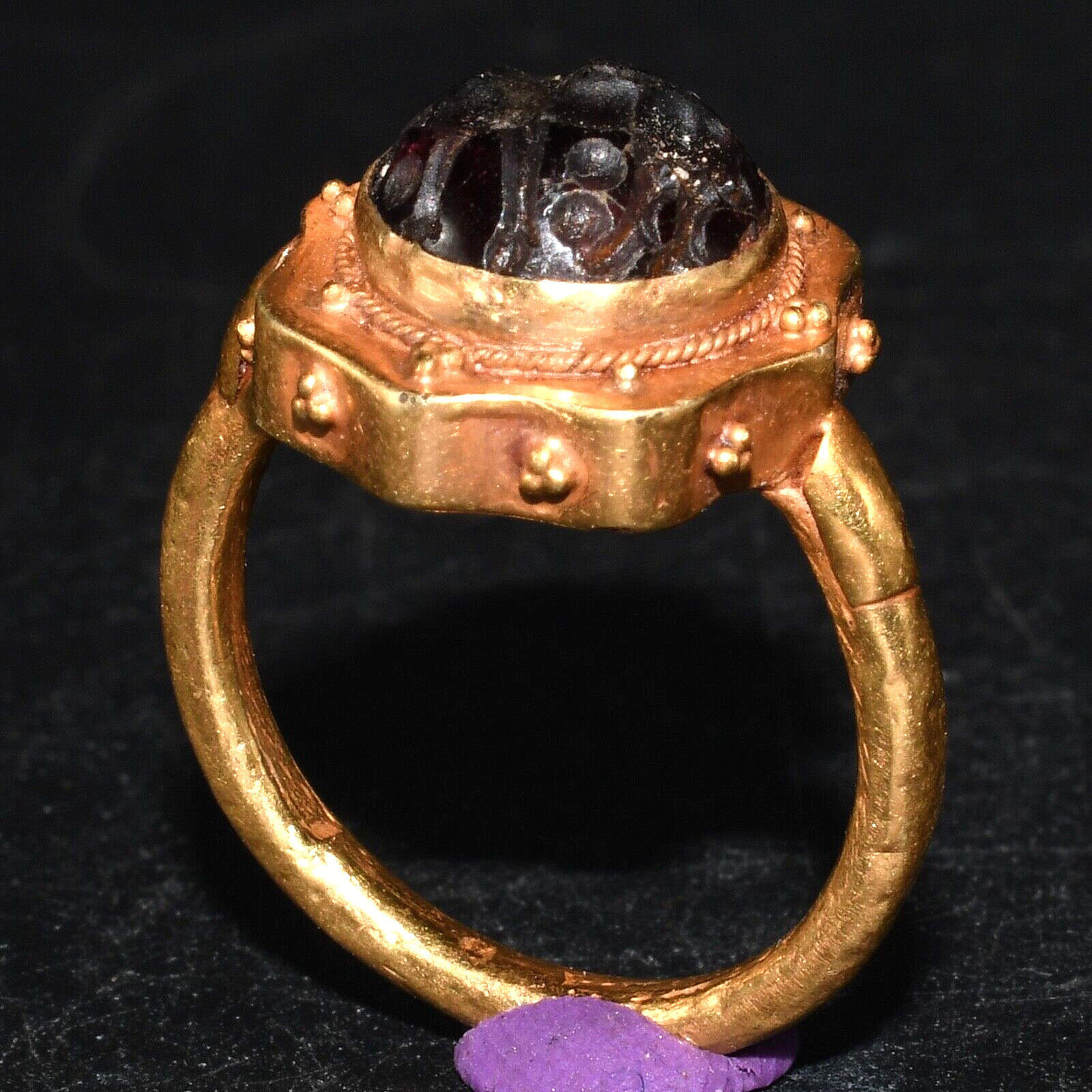 Genuine Ancient Roman Gold Ring with Garnet Stone Intaglio Ca. 1st Century AD