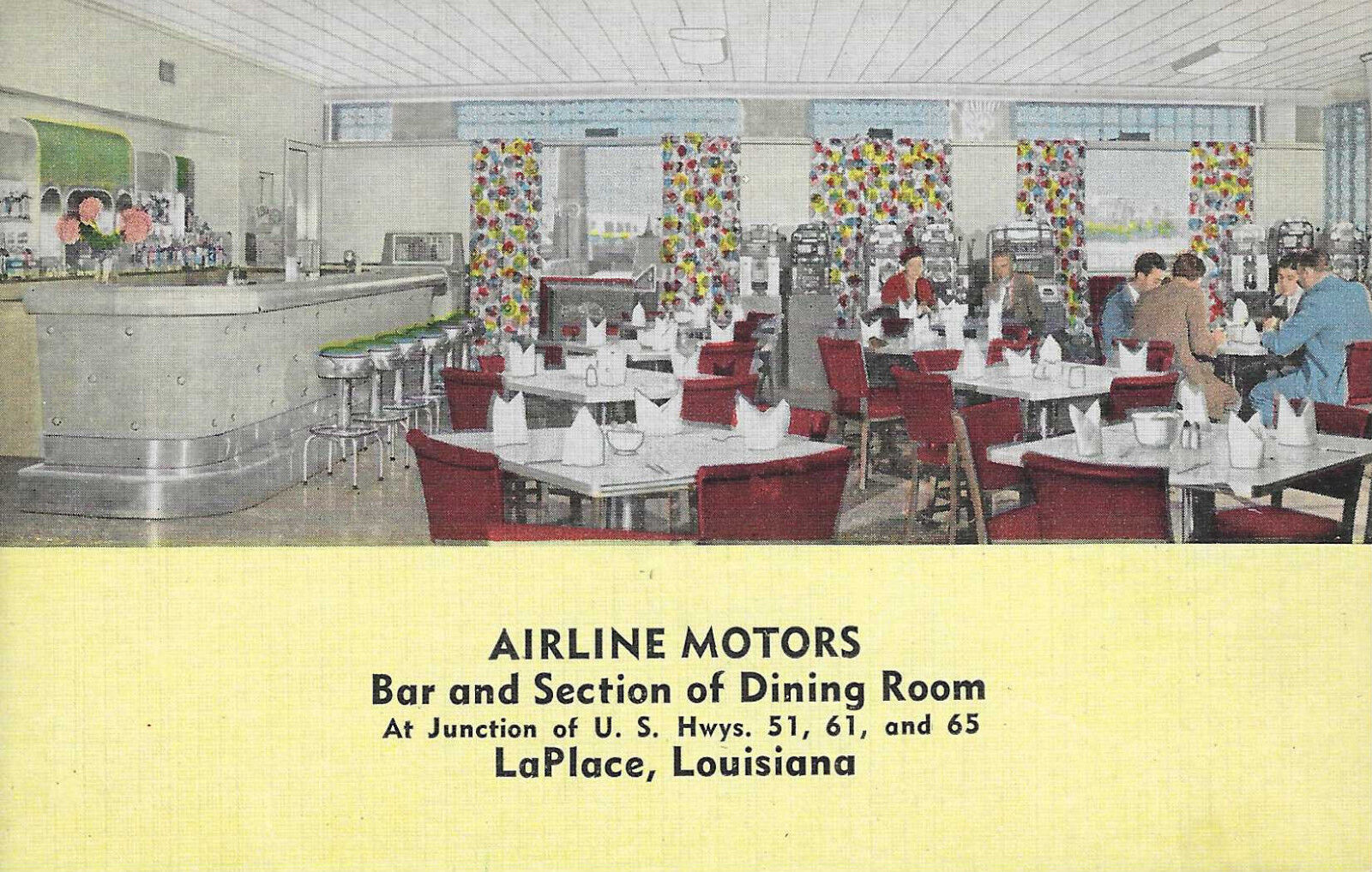 Airline Motors Diner, Bar/Dining Room ~ La Place Louisiana ~ Linen PostCard