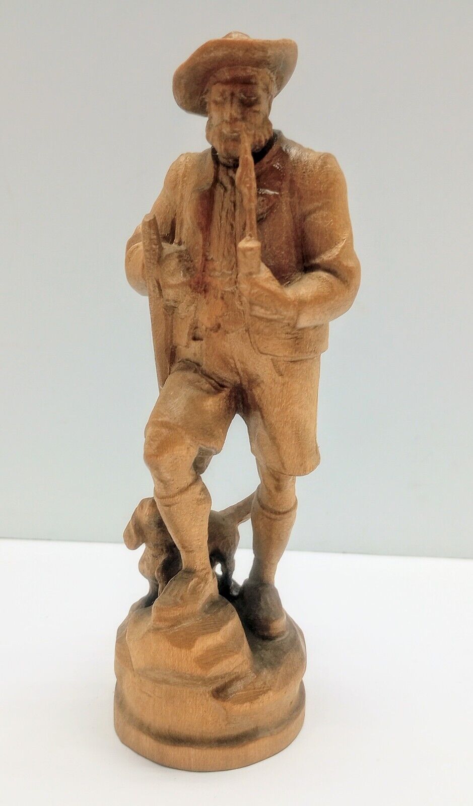 Vintage Anton Fischer Man & Dog Pipe Hand Carved Wood Figurine Austria Folk Art