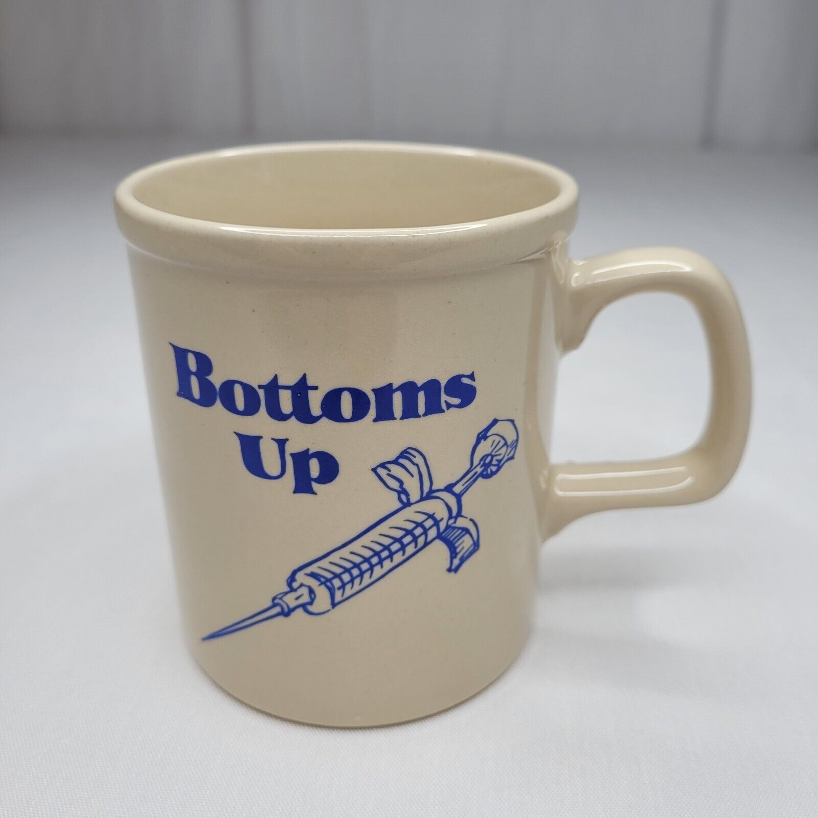 Vintage Bottoms Up Beige Coffee Cup Mug Syringe Needle Vaccination Nurse Japan
