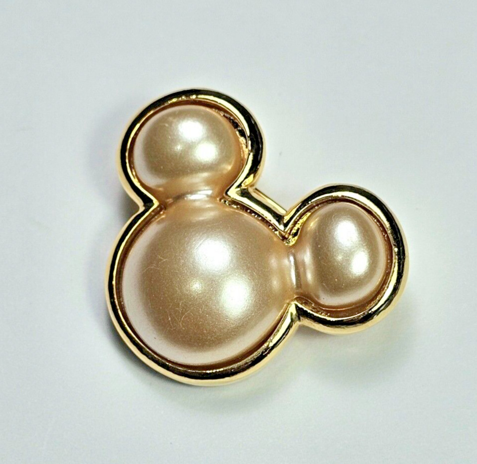 VTG Disney Mickey Ears Mickey Mouse Gold Tone Faux Pearl Brooch Pin Signed
