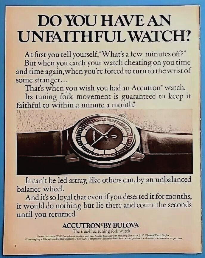 1972 Accutron By Bulova Do You Have An Unfaithful Watch? Vtg 1970\'s Print Ad