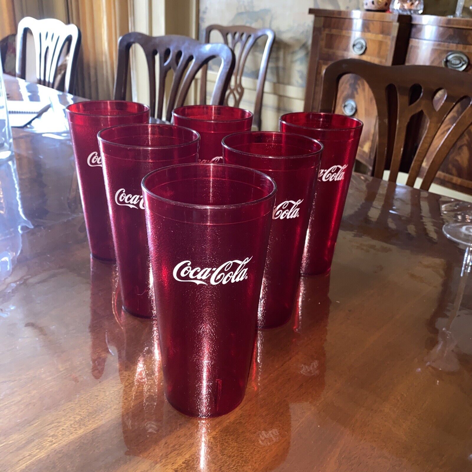 Coca-Cola Cups Red Plastic Tumbler 22-Oz Restaurant Grade, Carlisle, Set of 6