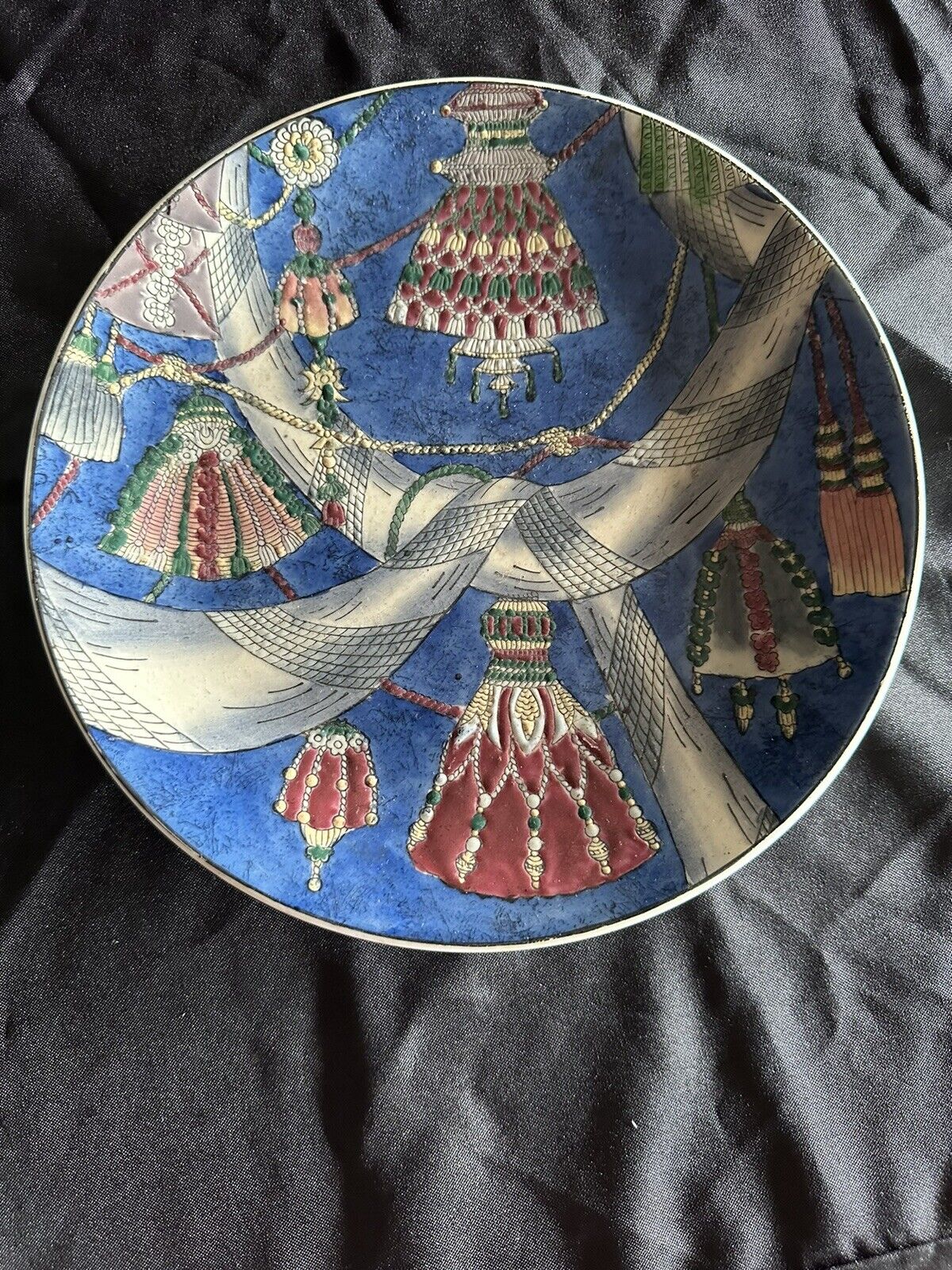 Decorative Raised Handpainted Tassel Plate with lots of tassles