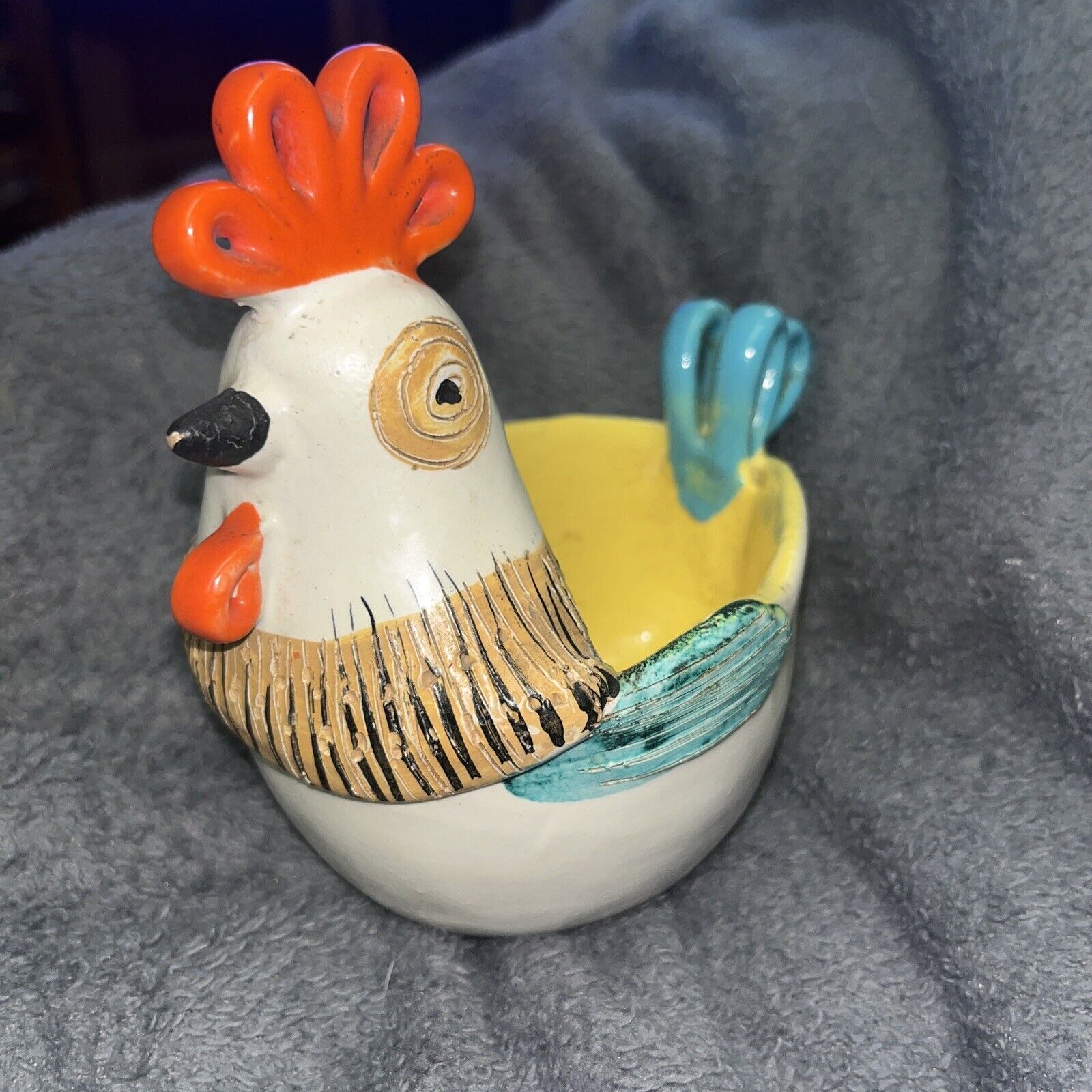 Vintage 50s Italian Raymor Bitossi Ceramic Rooster Chicken Figural Bowl