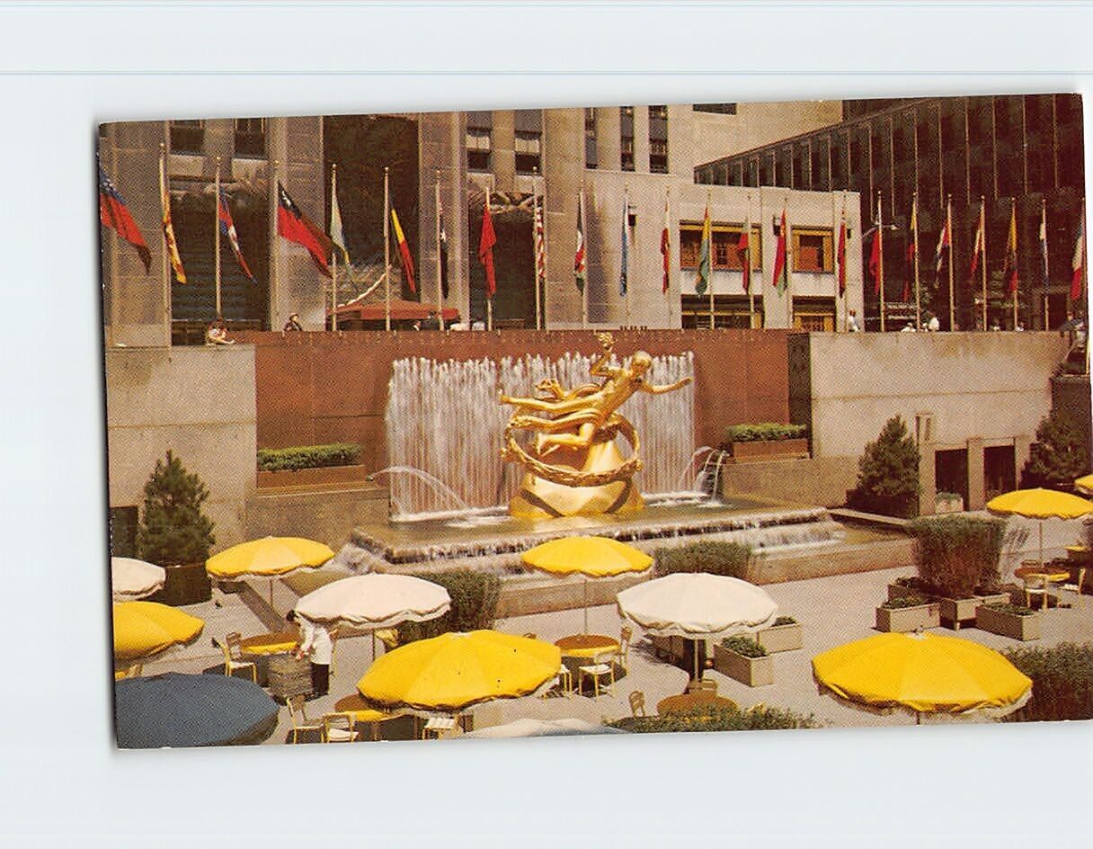 Postcard Sunken Gardens & Prometheus Statue Rockefeller Center New York City NY