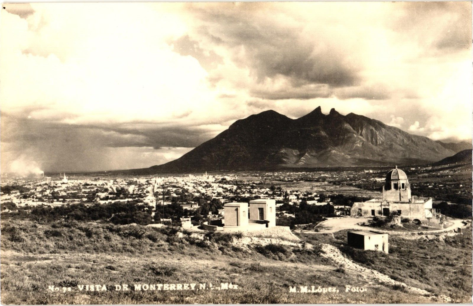 Vista de Monterrey Mexico RPPC Real Photo Unposted Agfa Postcard 1930s