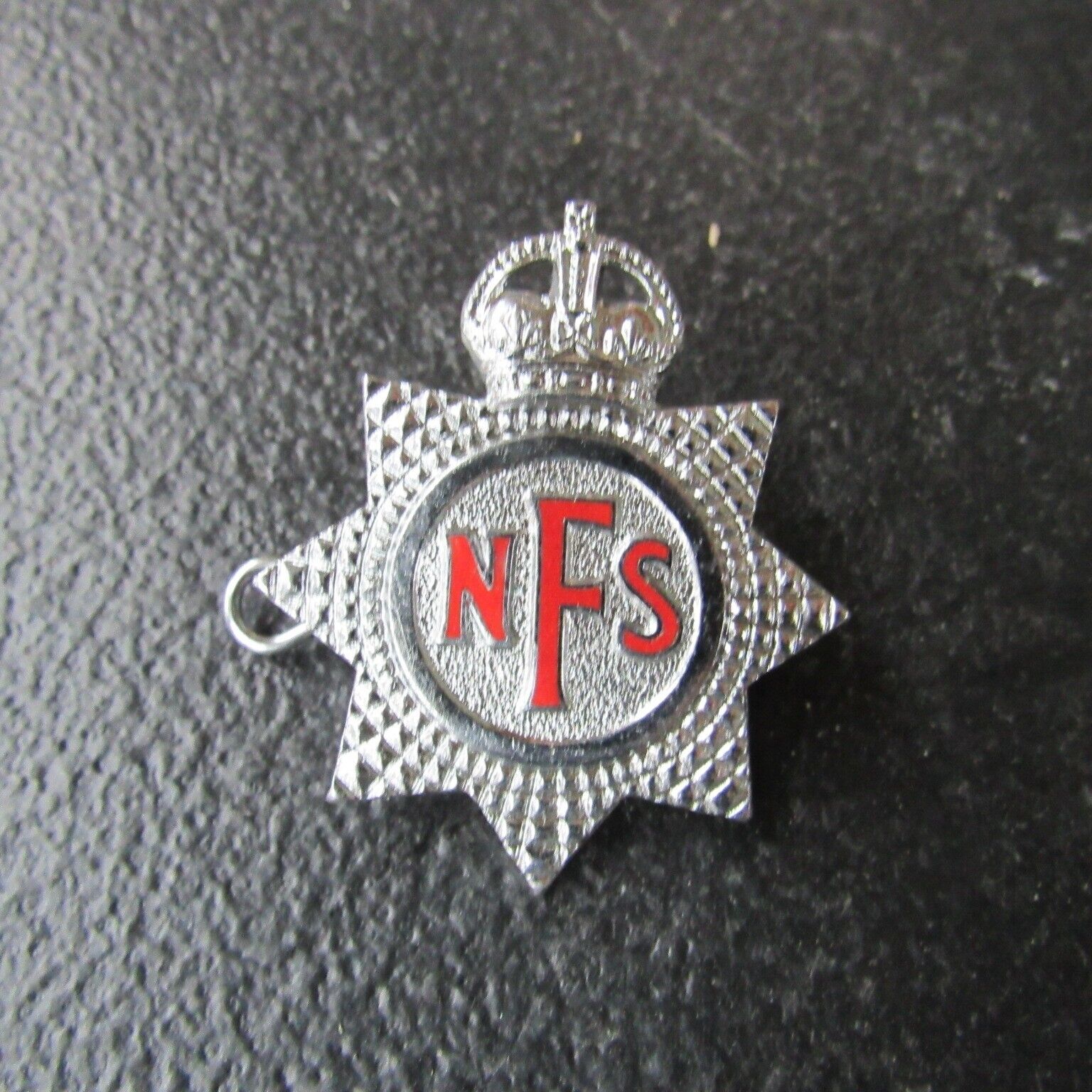 English British National Fire Service pin WWII era original NOS