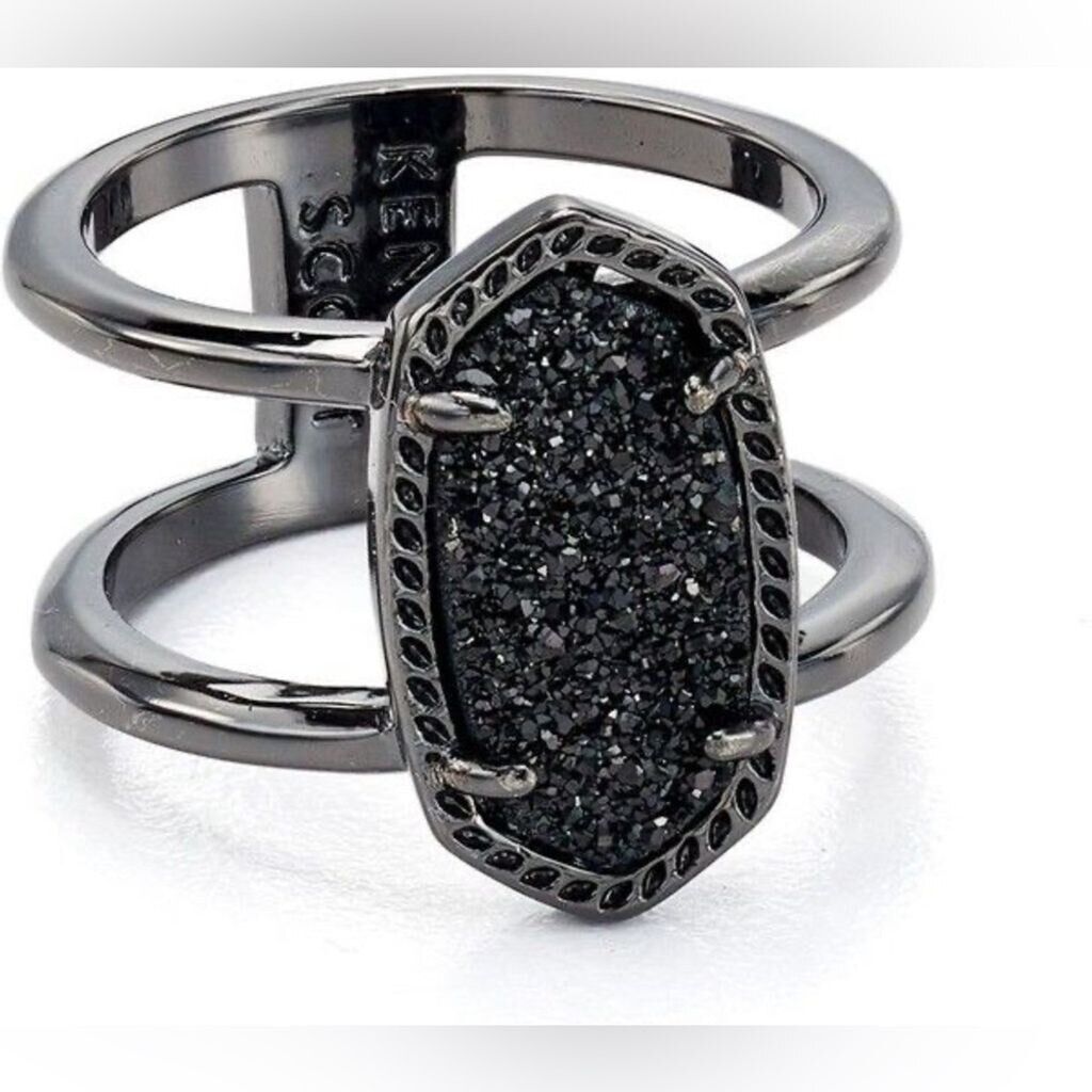 KENDRA SCOTT Elyse Ring Gunmetal Black Drusy - Size 6 NWT