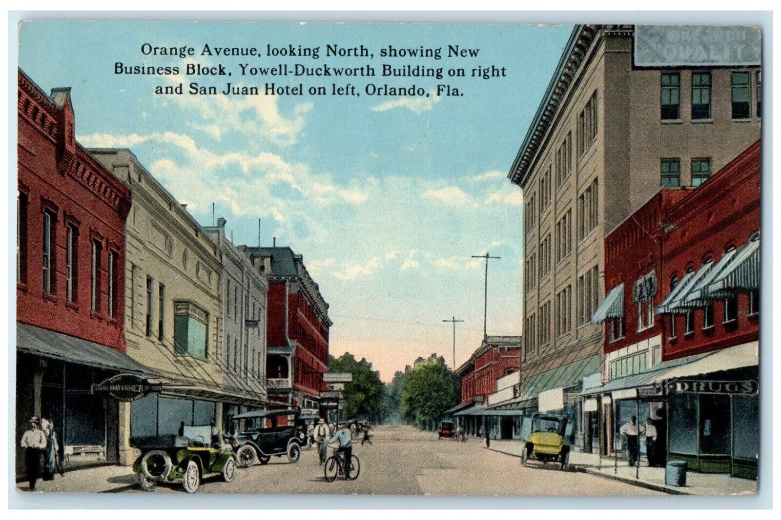 c1910 Orange Avenue Looking North New Business Block Orlando Florida FL Postcard