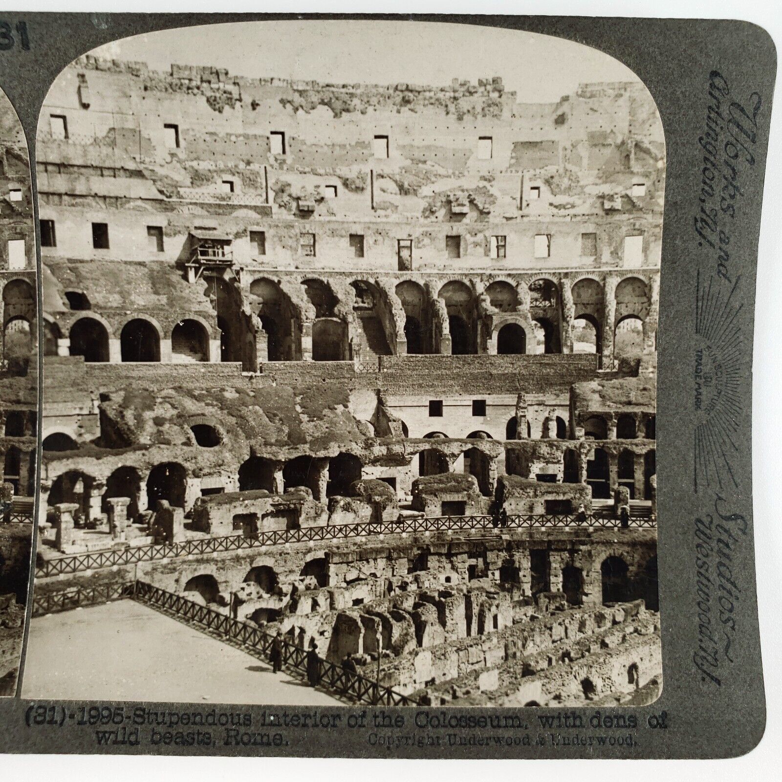 Colosseum Lion\'s Den Ruins Stereoview c1900 Ancient Rome Italy Interior A2609