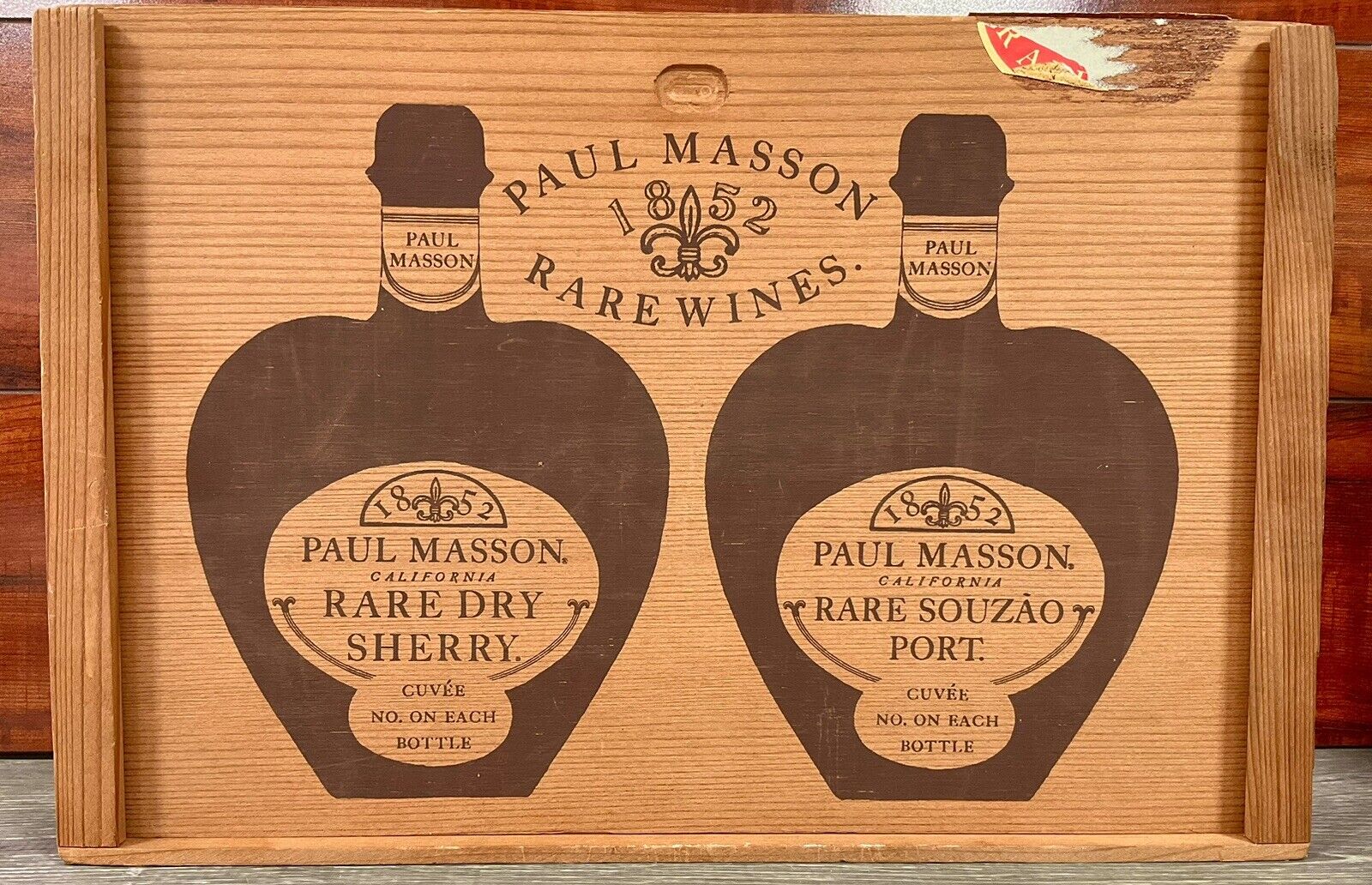 Vintage Paul Mason Vineyards WOOD BOX Rare Cream Sherry & Souzao Port