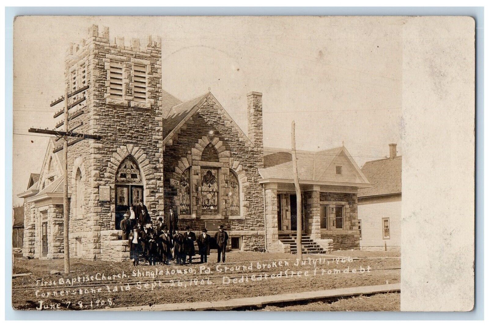 1908 Shinglehouse PA, First Baptist Church Cornerstone Laid RPPC Photo Postcard