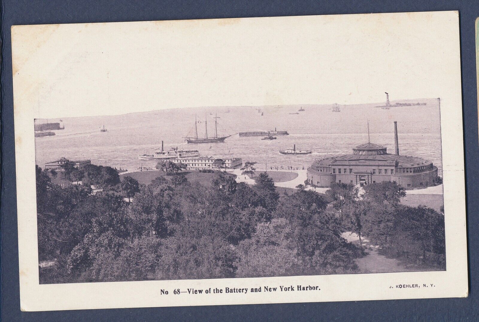 View of the Battery and New York Harbor - steamer & ships - unmailed post card