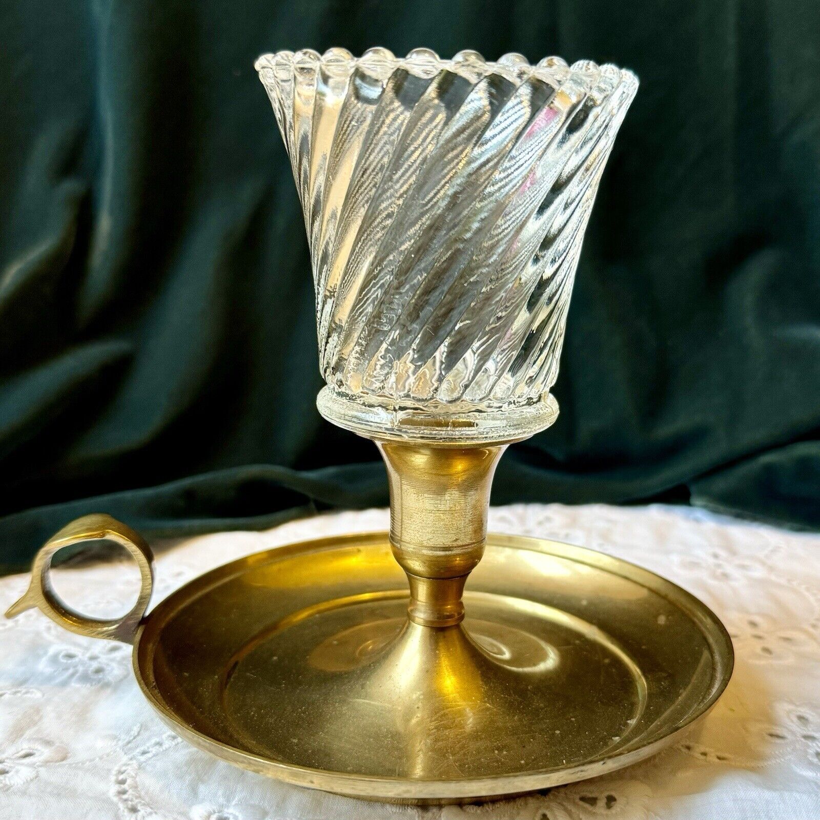 Vintage Homco Clear Glass Spiral Ribbed Votive Candle Holder