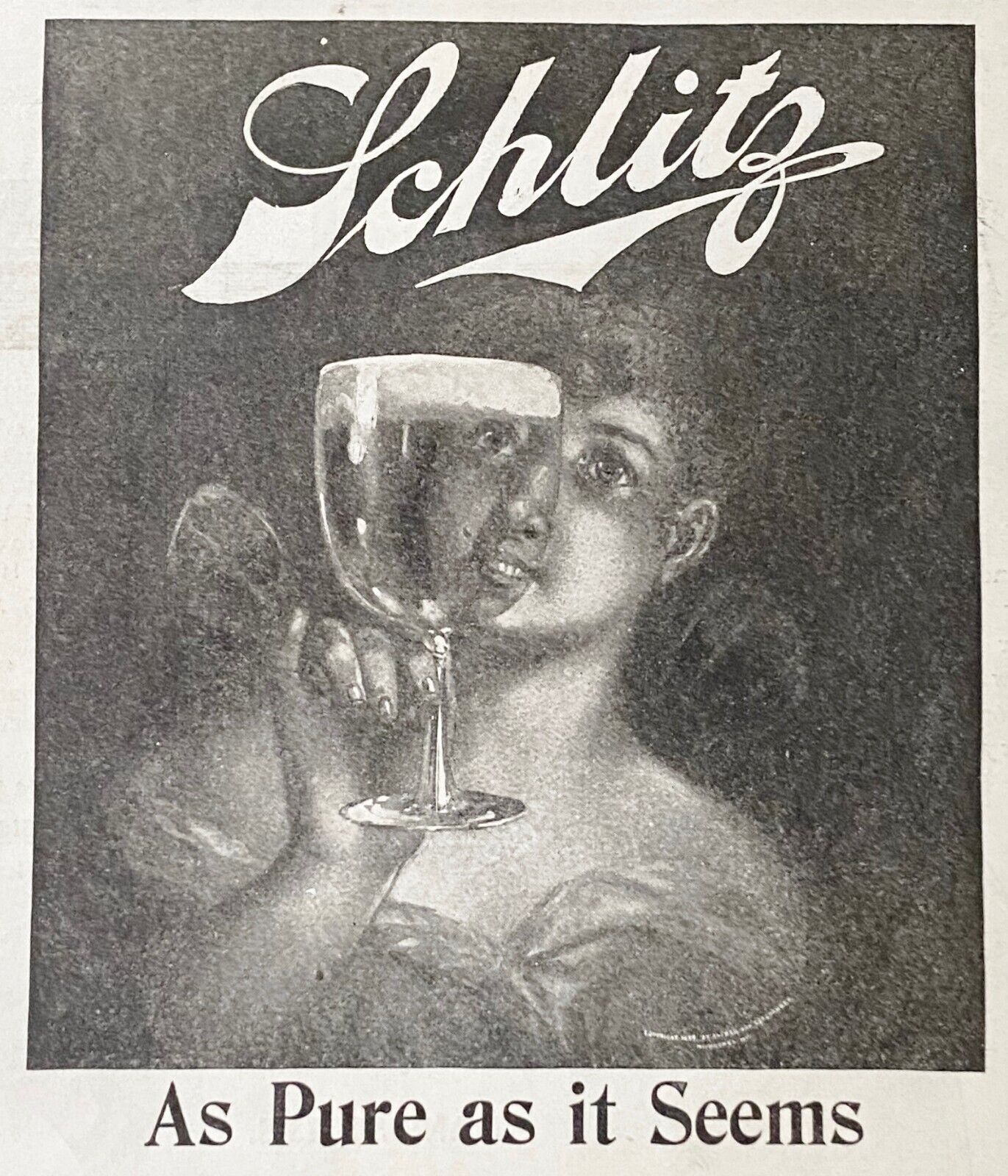1899 SCHLITZ Vtg Pre-Pro Beer Print Ad Milwaukee Brewery~Pure Fairy Nymph Girl